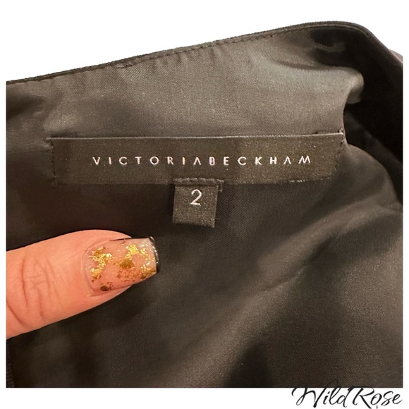 VICTORIA BECKHAM Black Deep V Fitted Peplum Blouse Top SZ 2 - Picture 8 of 11